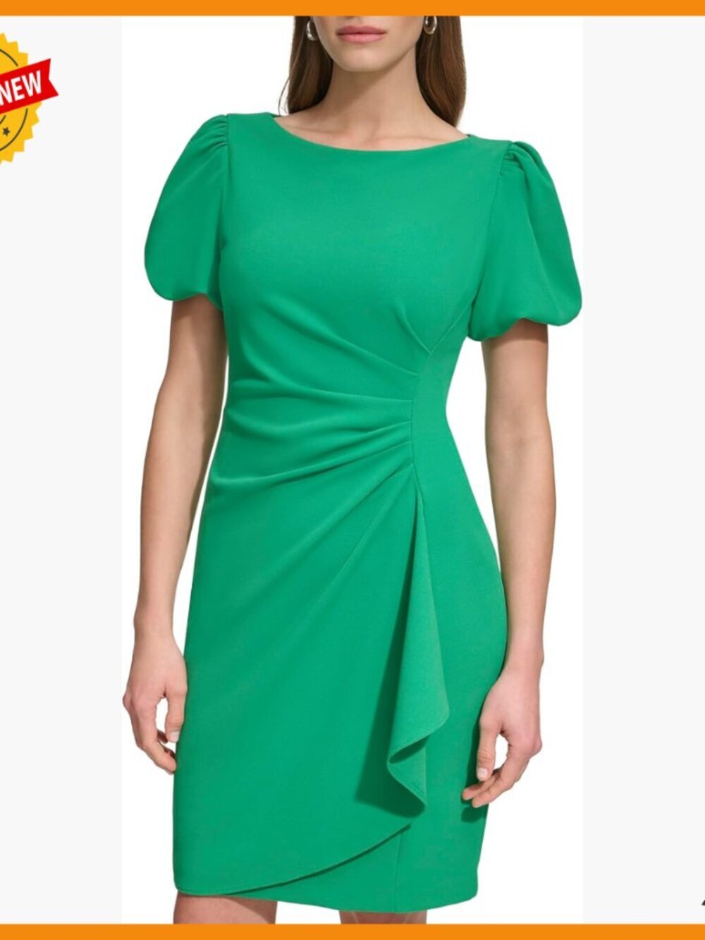 Short Sleeve Boat Neck Side Ruched Dress Work Casual Scuba Crepe